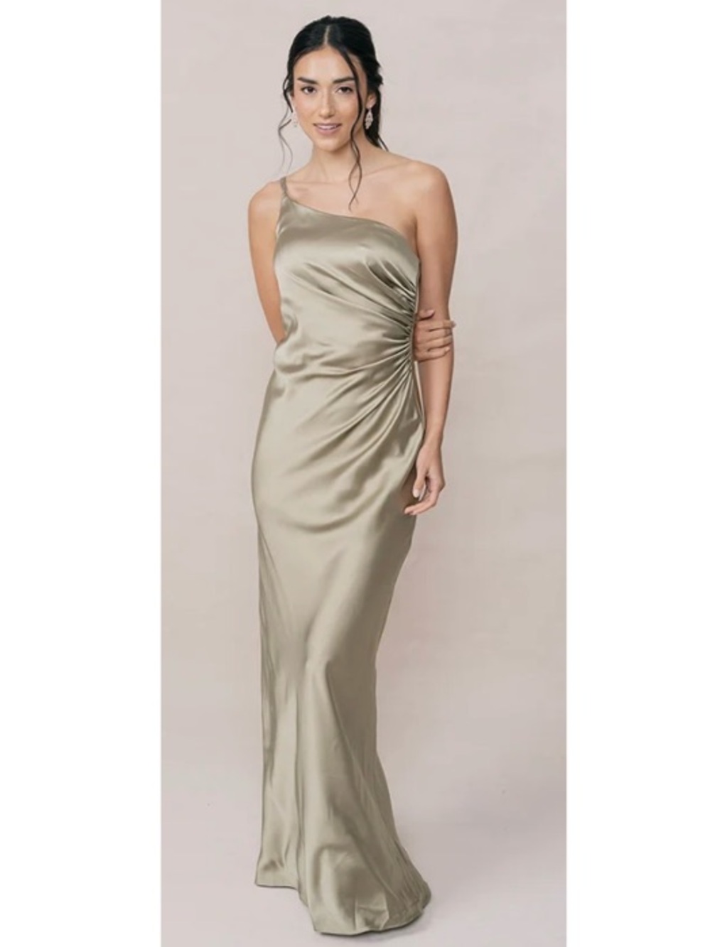 NWT Revelry Jade Satin One Shoulder Sheath Maxi Dress Formal Event Green 14